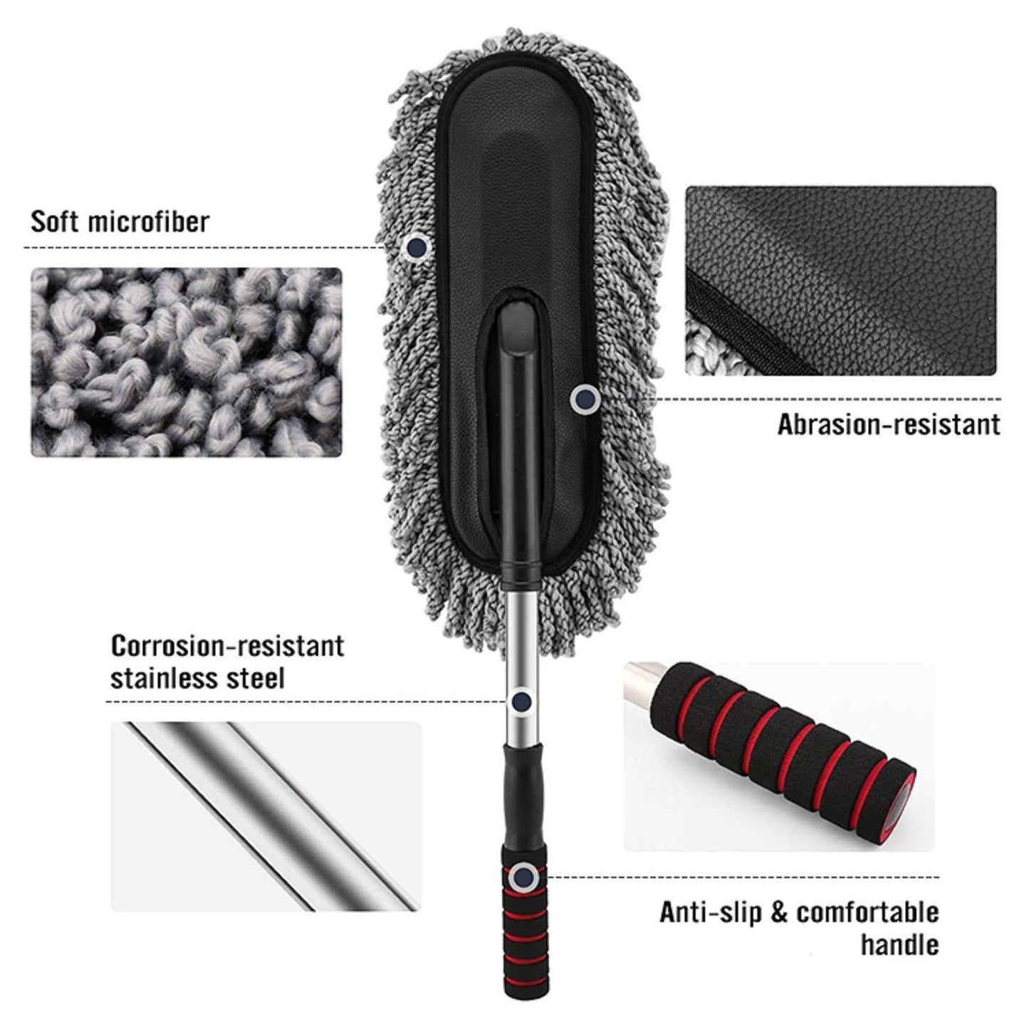 Long Retractable Microfiber Car Duster Brush – Soft Non-Slip Handle, Multipurpose for Car Interior & Exterior, Boats, and Home Cleaning