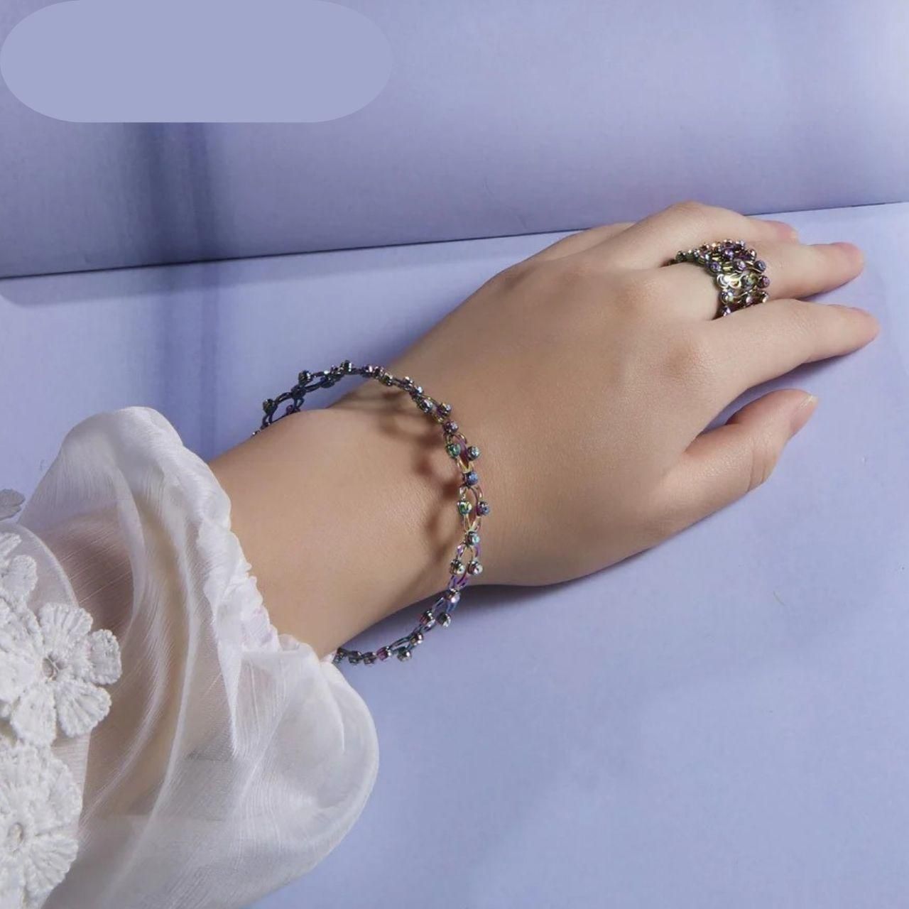 Stretchable 2-in-1 Ring Bracelet – Flexible Copper Jewelry for Women (Assorted Color)