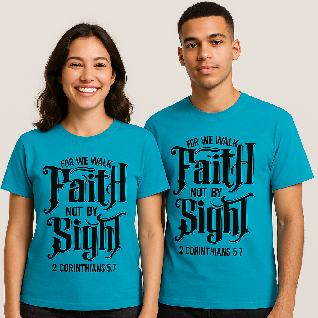 Faith Not By Sight Christian T-Shirt – 2 Corinthians 5:7 Scripture Tee (100% Cotton, Unisex)