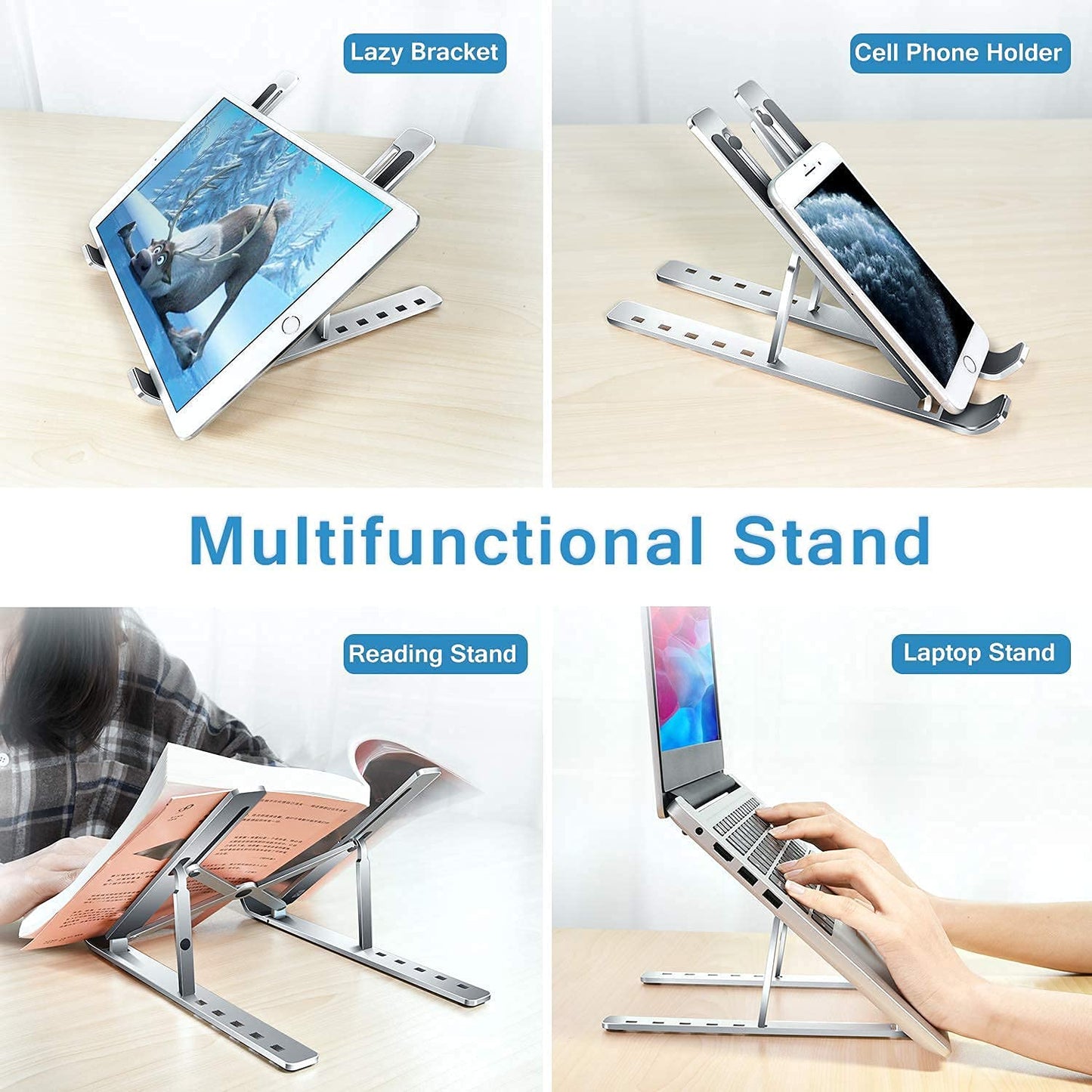 Laptop Stand For Desk Metal Portable Laptop Stand With 6 Adjustable Angles Laptop Riser Phone And Tablet Stand Compatible For All Laptop