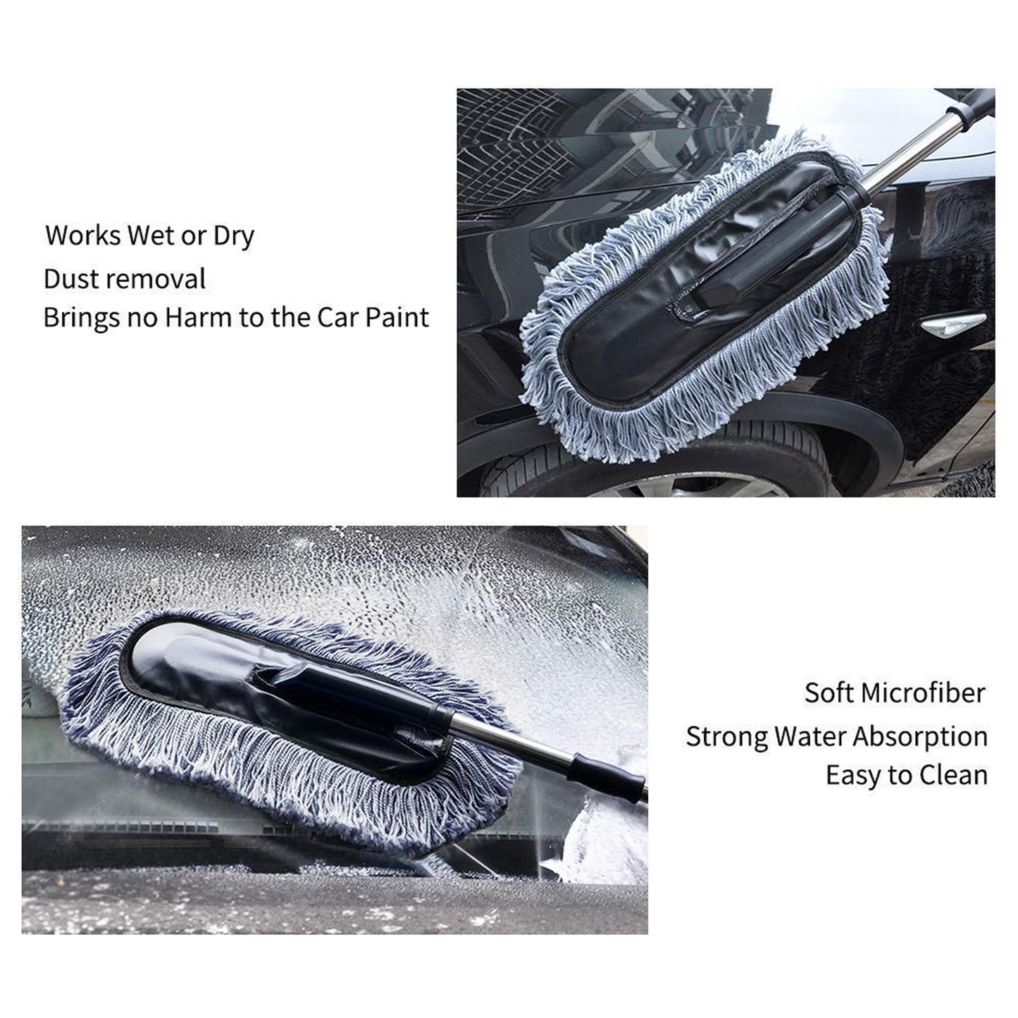 Long Retractable Microfiber Car Duster Brush – Soft Non-Slip Handle, Multipurpose for Car Interior & Exterior, Boats, and Home Cleaning
