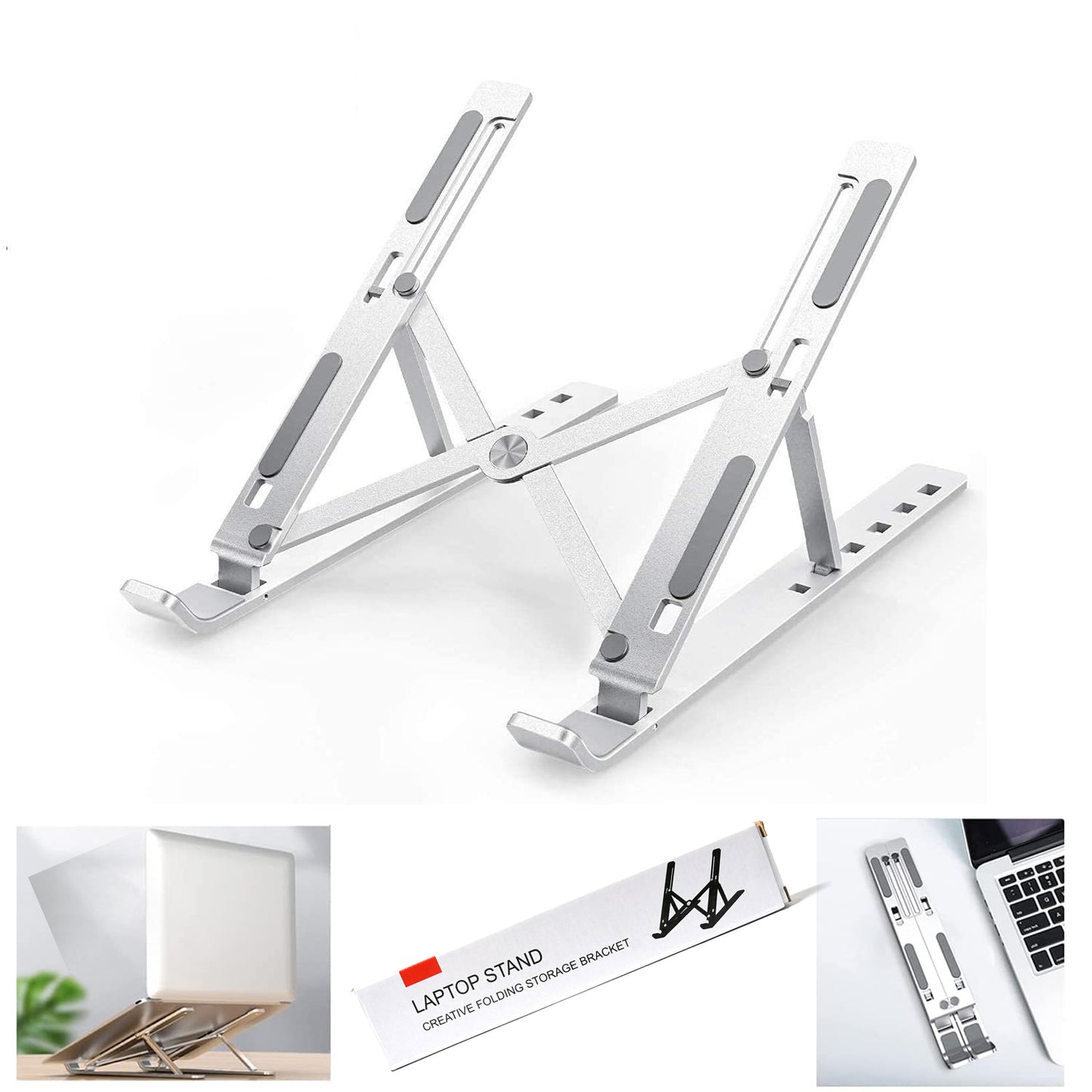 Laptop Stand For Desk Metal Portable Laptop Stand With 6 Adjustable Angles Laptop Riser Phone And Tablet Stand Compatible For All Laptop