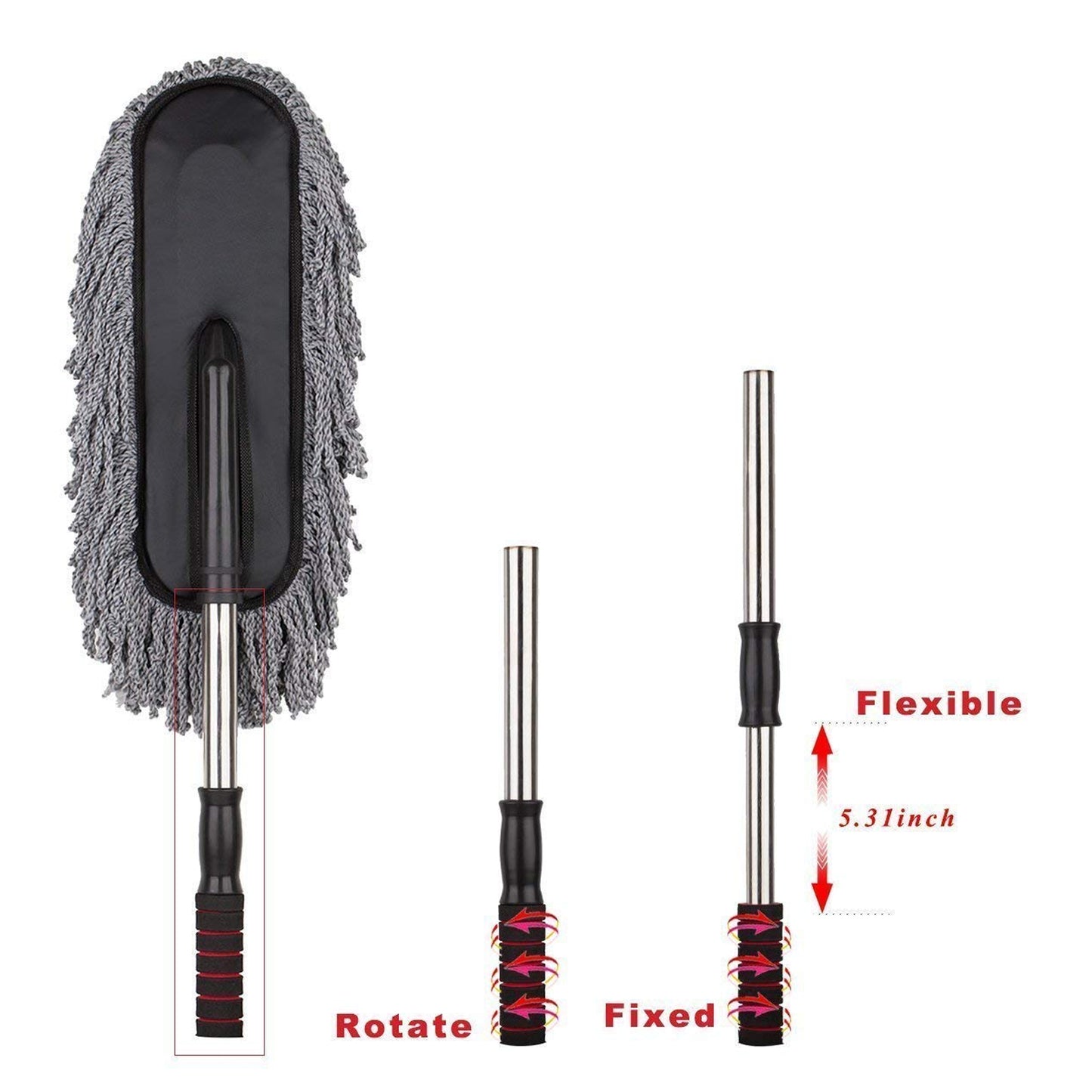 Long Retractable Microfiber Car Duster Brush – Soft Non-Slip Handle, Multipurpose for Car Interior & Exterior, Boats, and Home Cleaning