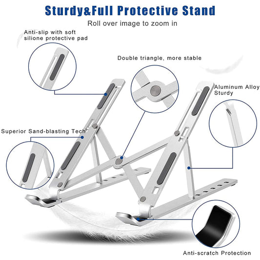 Laptop Stand For Desk  Metal Portable Laptop Stand With 6 Adjustable Angles  Laptop Riser Phone And Tablet Stand  Compatible For All Laptop