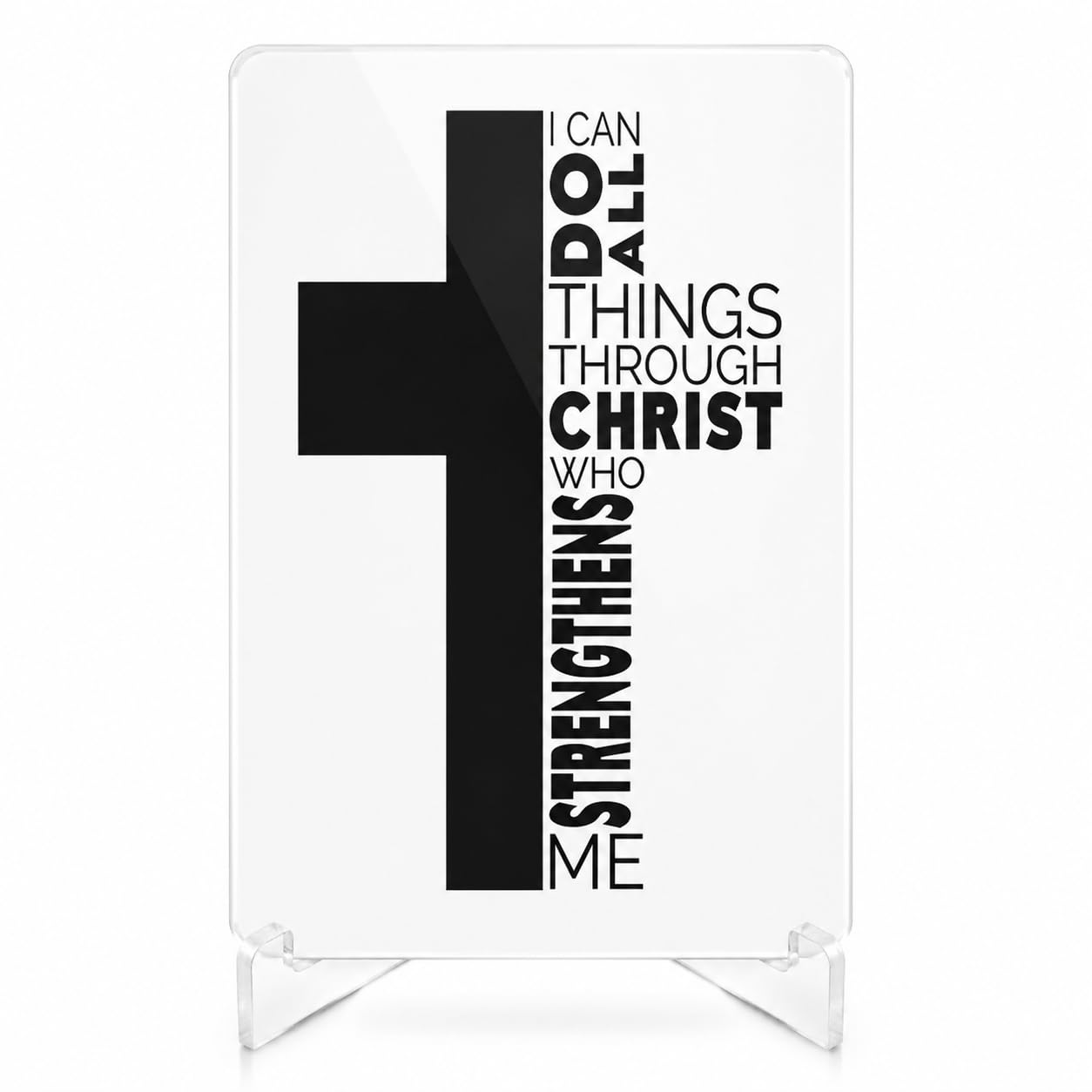 Christian Acrylic Desk Plaque – “I Can Do All Things Through Christ” Bible Verse Display – Modern Acrylic Stand Frame for Home Office Decor, Faith Gift for Women Men