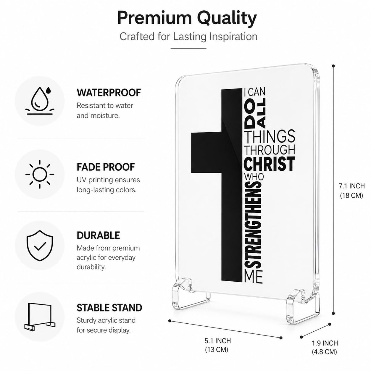 Christian Acrylic Desk Plaque – “I Can Do All Things Through Christ” Bible Verse Display – Modern Acrylic Stand Frame for Home Office Decor, Faith Gift for Women Men