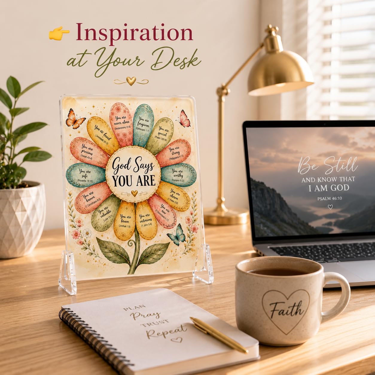 Christian Acrylic Desk Plaque – Bible Verse Display – Modern Acrylic Stand Frame for Home Office Decor, Faith Gift for Women Men