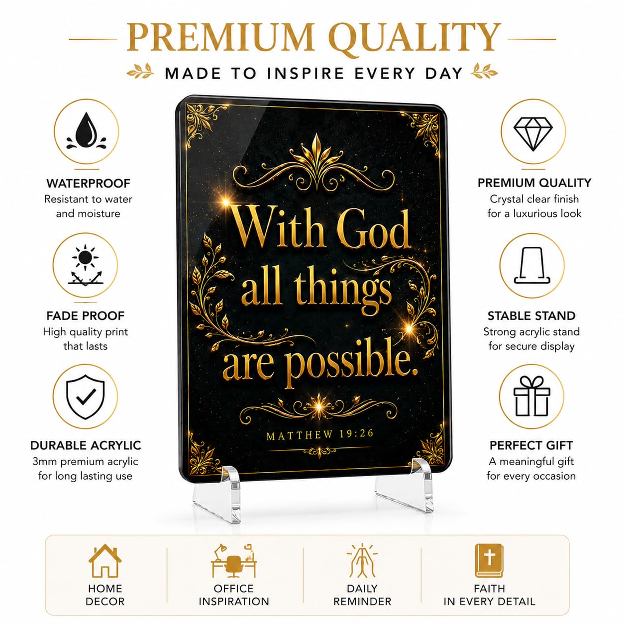 Christian Acrylic Desk Plaque – Bible Verse Display – Modern Acrylic Stand Frame for Home Office Decor, Faith Gift for Women Men