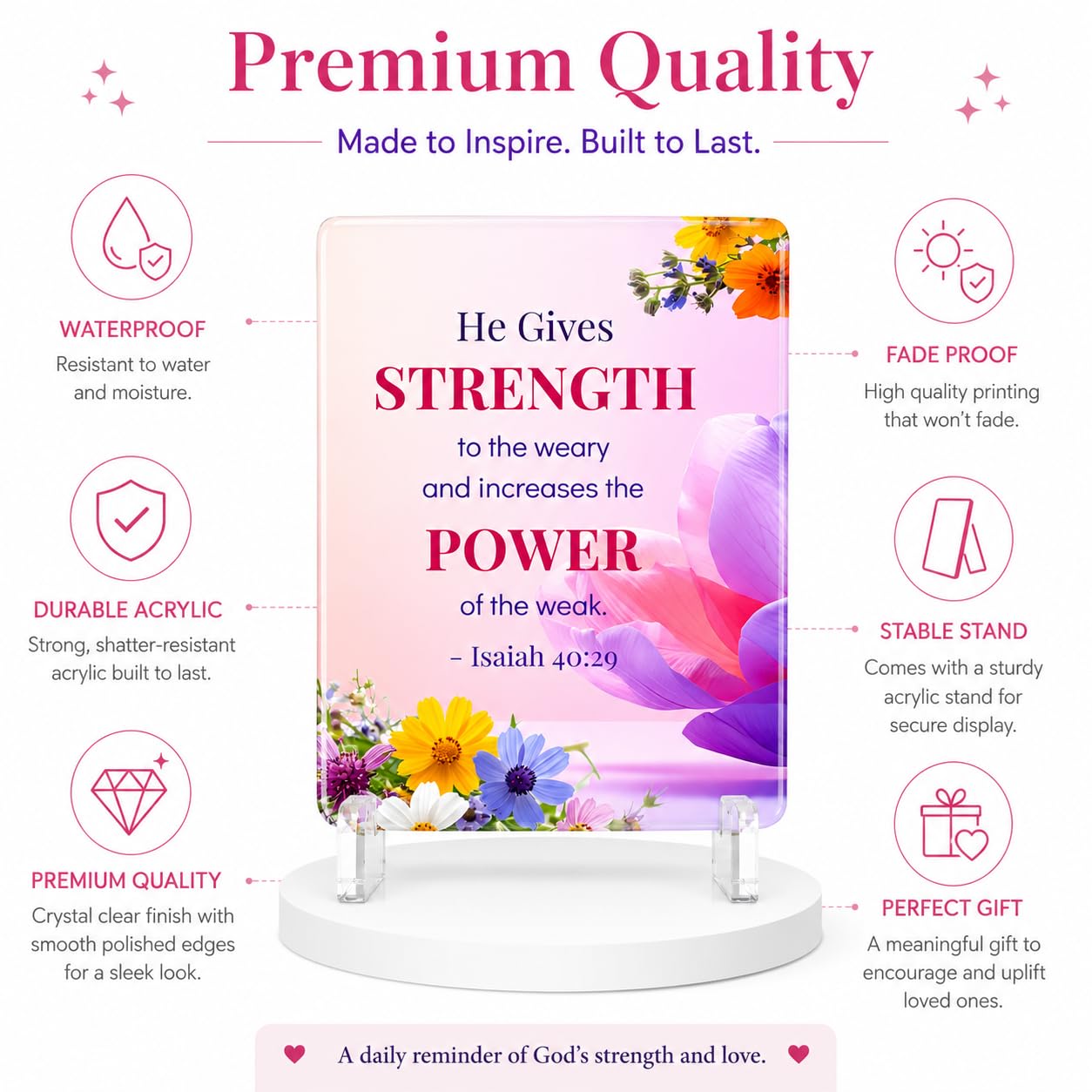 Christian Acrylic Desk Plaque – Bible Verse Display – Modern Acrylic Stand Frame for Home Office Decor, Faith Gift for Women Men