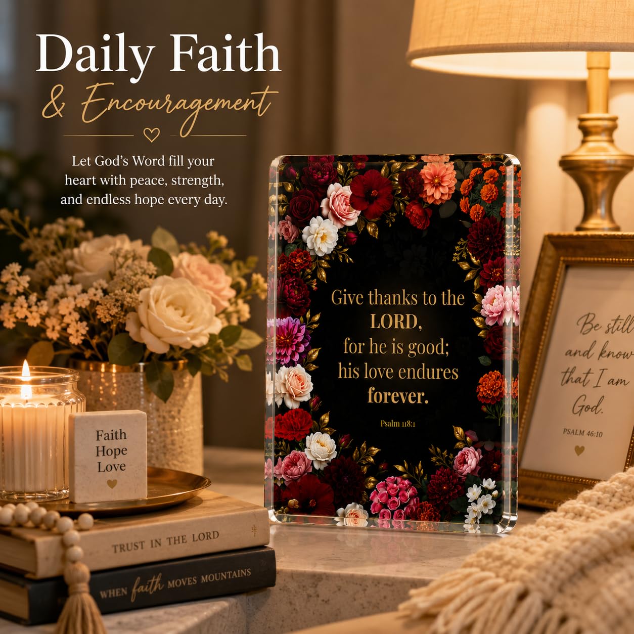 Christian Acrylic Desk Plaque – Bible Verse Display – Modern Acrylic Stand Frame for Home Office Decor, Faith Gift for Women Men