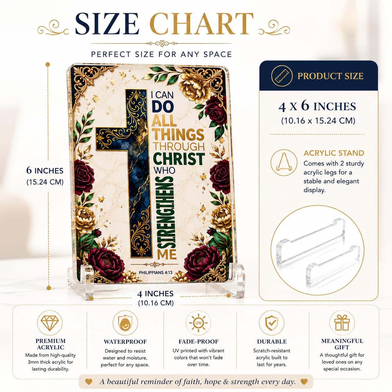 Christian Acrylic Desk Plaque – Bible Verse Display – Modern Acrylic Stand Frame for Home Office Decor, Faith Gift for Women Men