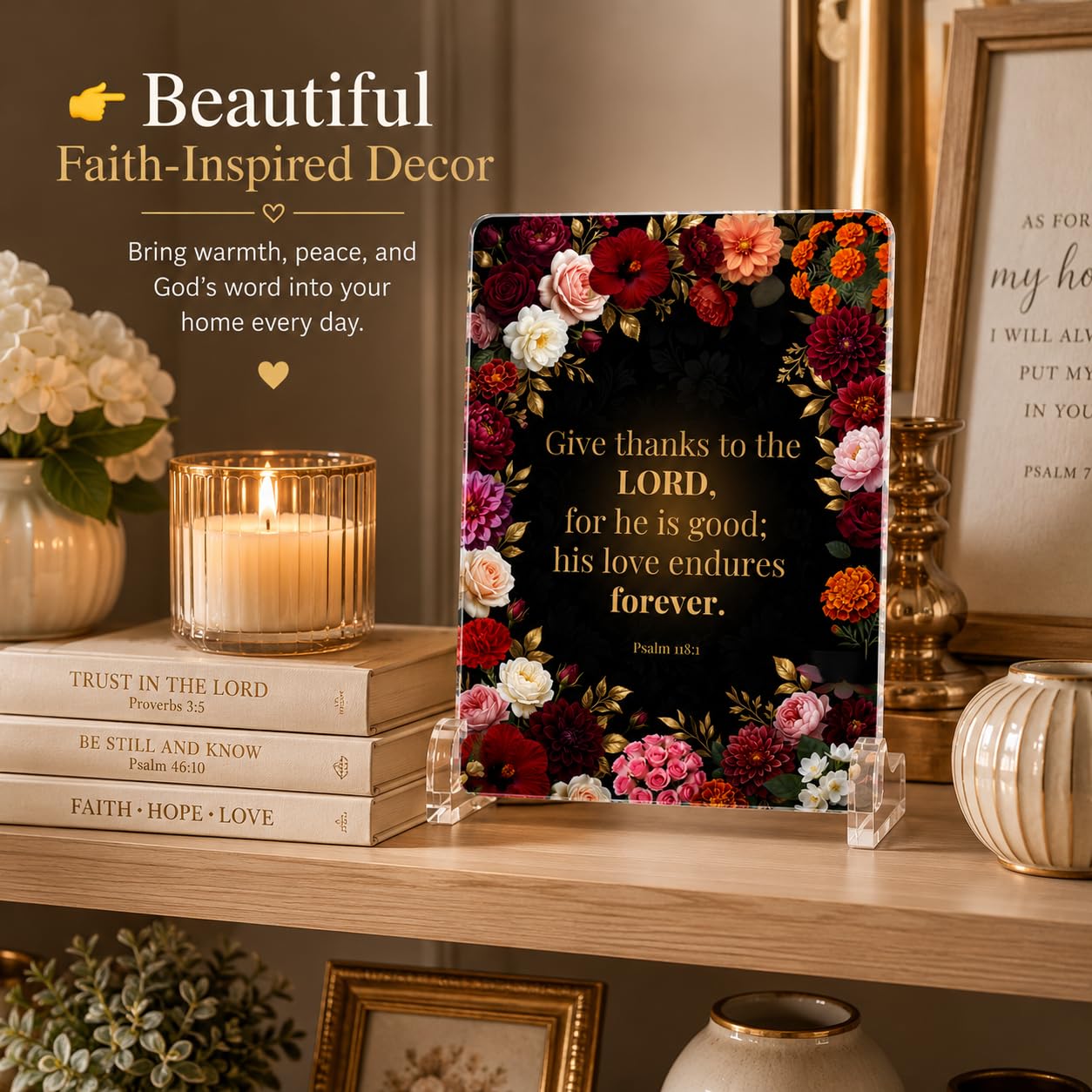 Christian Acrylic Desk Plaque – Bible Verse Display – Modern Acrylic Stand Frame for Home Office Decor, Faith Gift for Women Men
