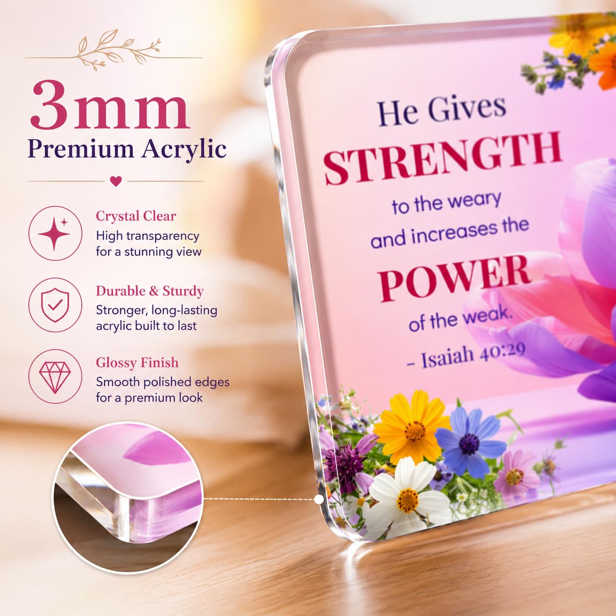 Christian Acrylic Desk Plaque – Bible Verse Display – Modern Acrylic Stand Frame for Home Office Decor, Faith Gift for Women Men