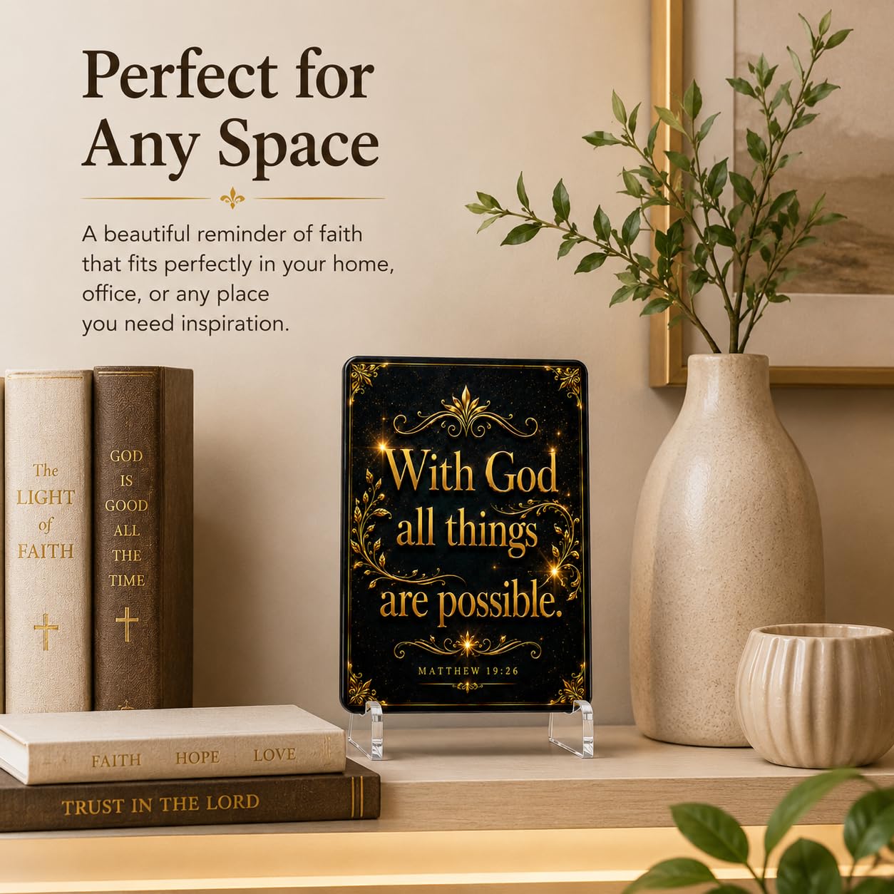 Christian Acrylic Desk Plaque – Bible Verse Display – Modern Acrylic Stand Frame for Home Office Decor, Faith Gift for Women Men