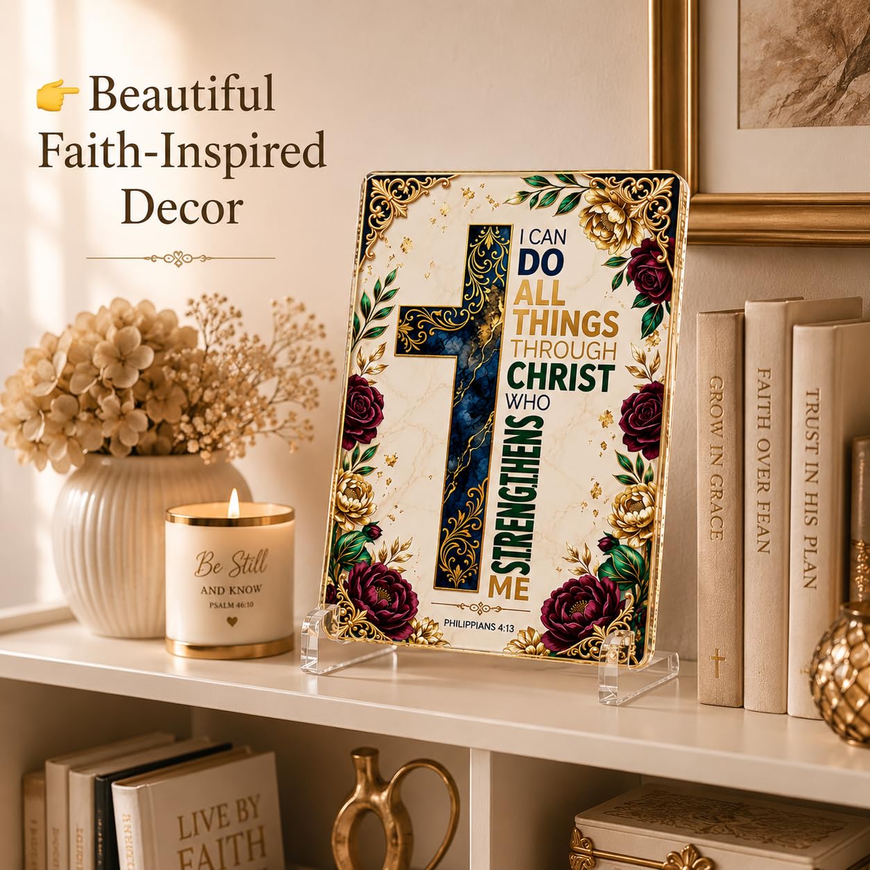 Christian Acrylic Desk Plaque – Bible Verse Display – Modern Acrylic Stand Frame for Home Office Decor, Faith Gift for Women Men