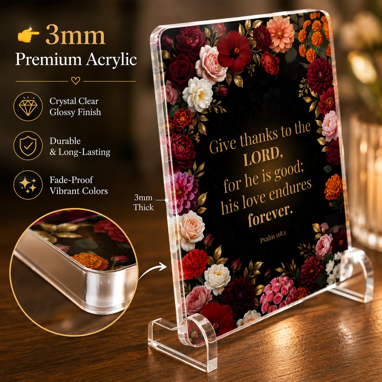 Christian Acrylic Desk Plaque – Bible Verse Display – Modern Acrylic Stand Frame for Home Office Decor, Faith Gift for Women Men