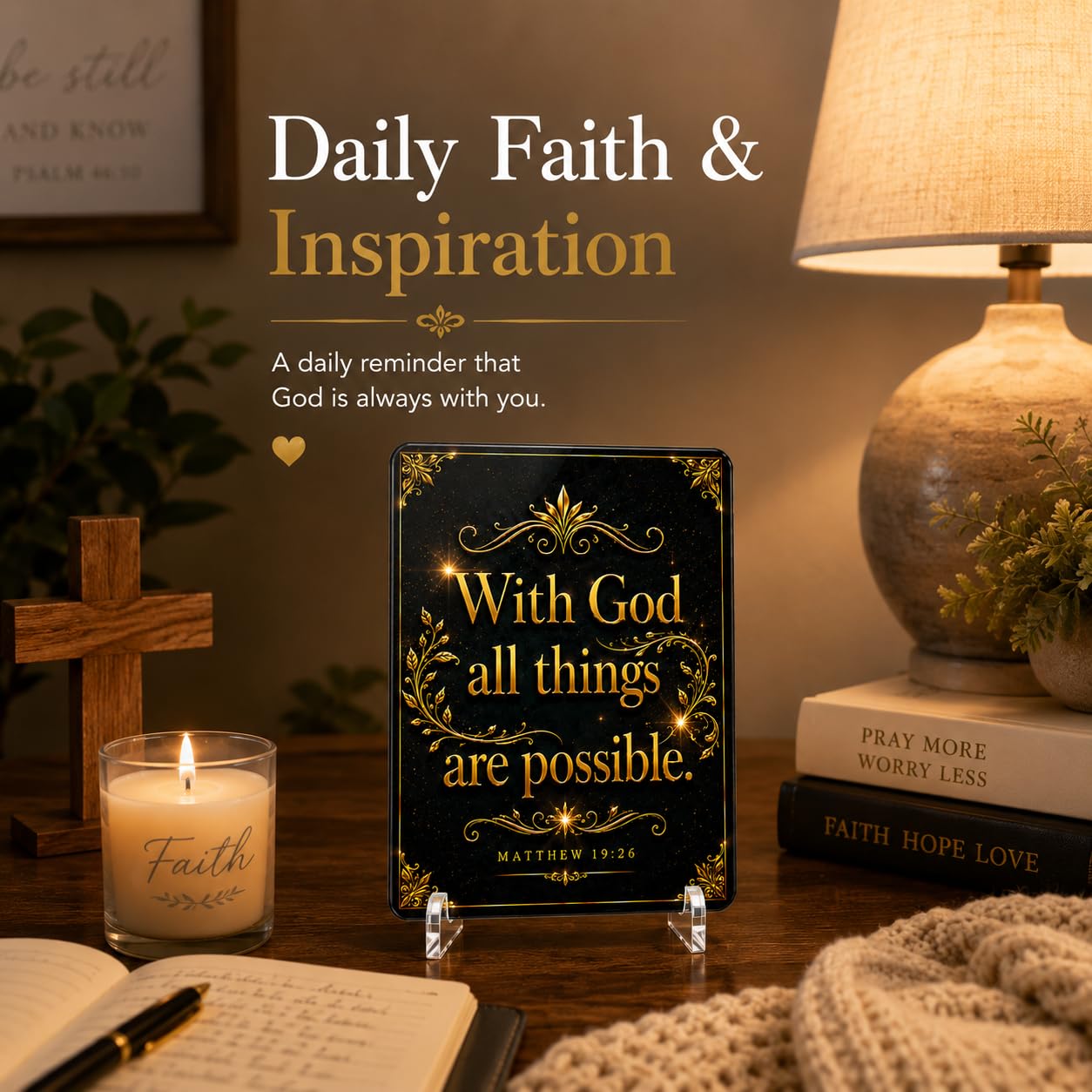 Christian Acrylic Desk Plaque – Bible Verse Display – Modern Acrylic Stand Frame for Home Office Decor, Faith Gift for Women Men