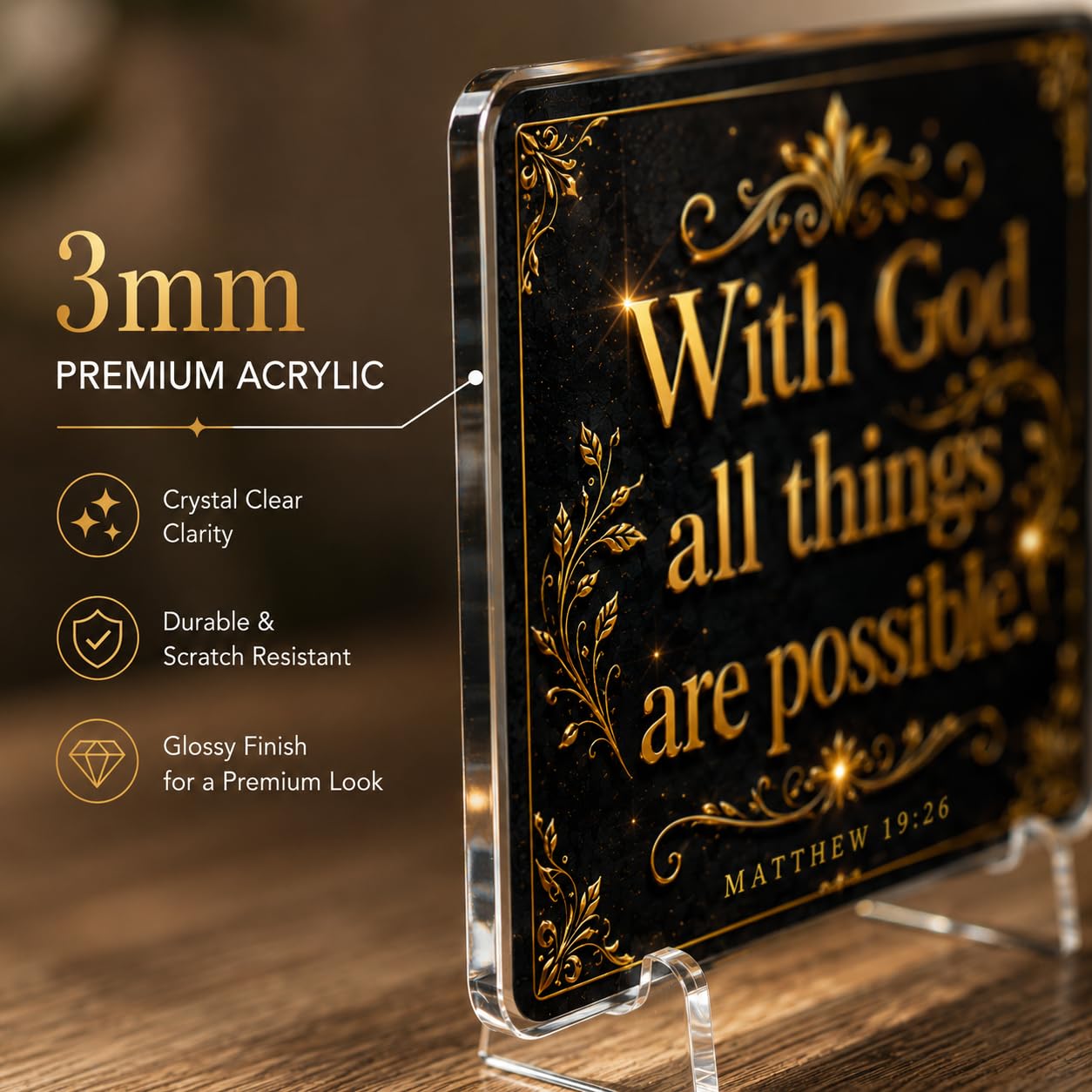 Christian Acrylic Desk Plaque – Bible Verse Display – Modern Acrylic Stand Frame for Home Office Decor, Faith Gift for Women Men