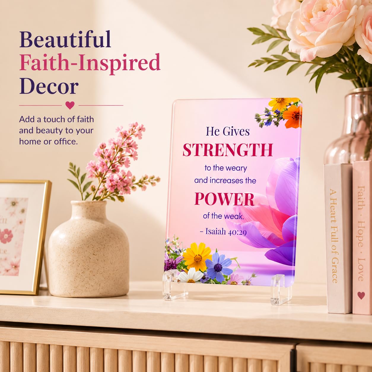 Christian Acrylic Desk Plaque – Bible Verse Display – Modern Acrylic Stand Frame for Home Office Decor, Faith Gift for Women Men