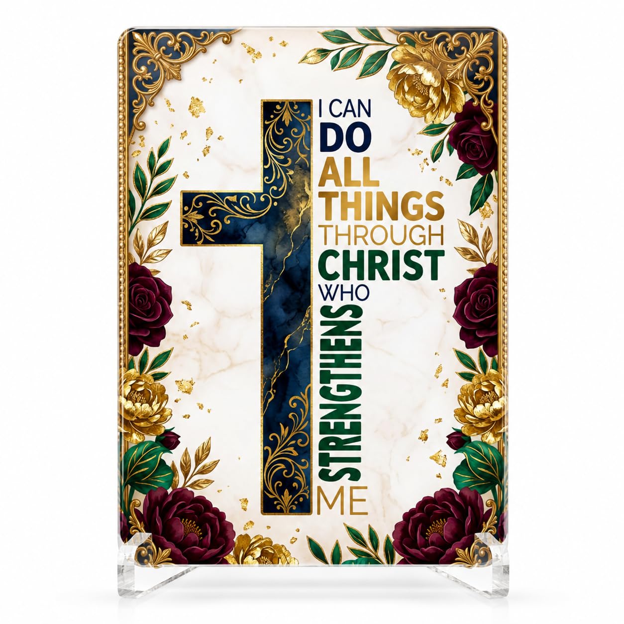 Christian Acrylic Desk Plaque – Bible Verse Display – Modern Acrylic Stand Frame for Home Office Decor, Faith Gift for Women Men