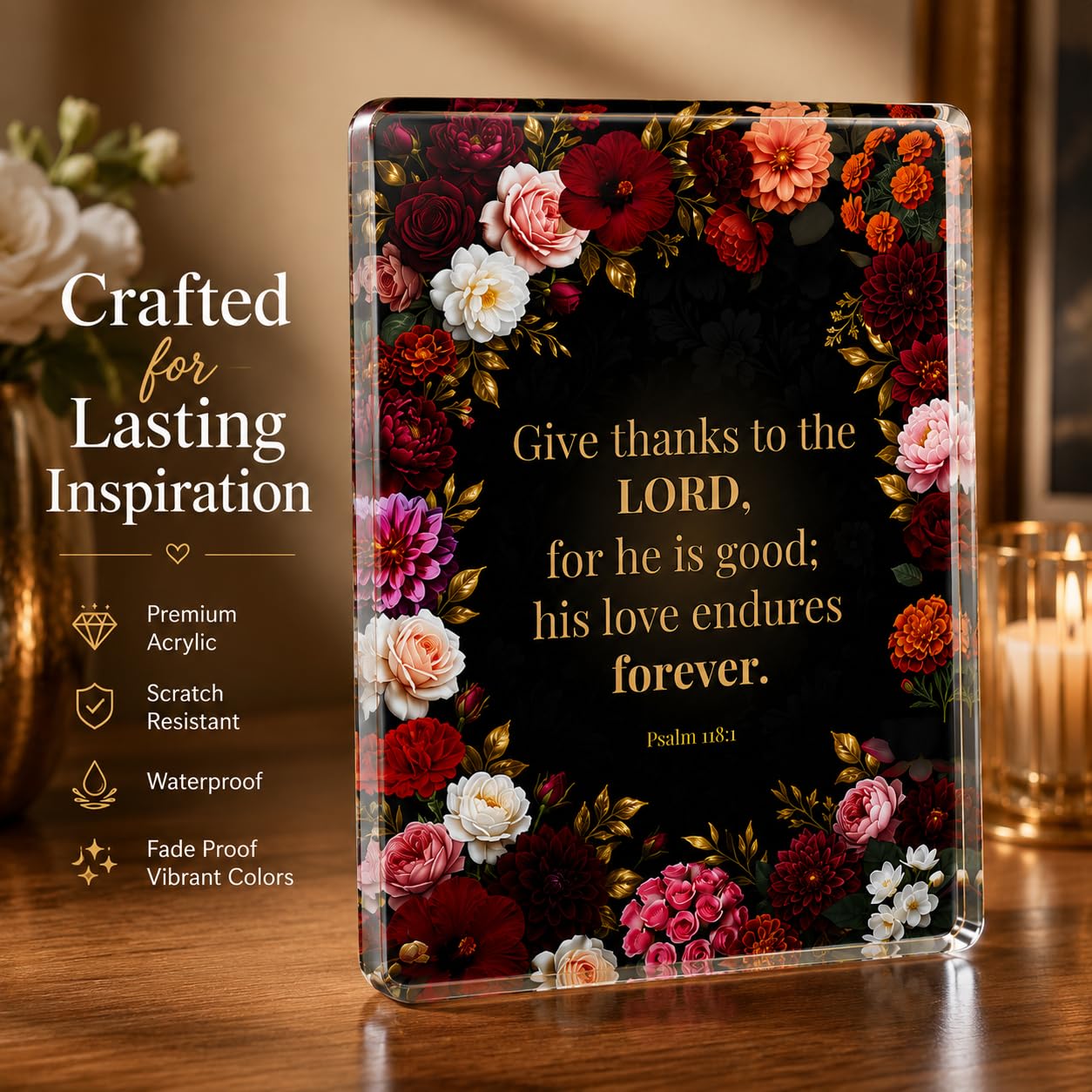 Christian Acrylic Desk Plaque – Bible Verse Display – Modern Acrylic Stand Frame for Home Office Decor, Faith Gift for Women Men