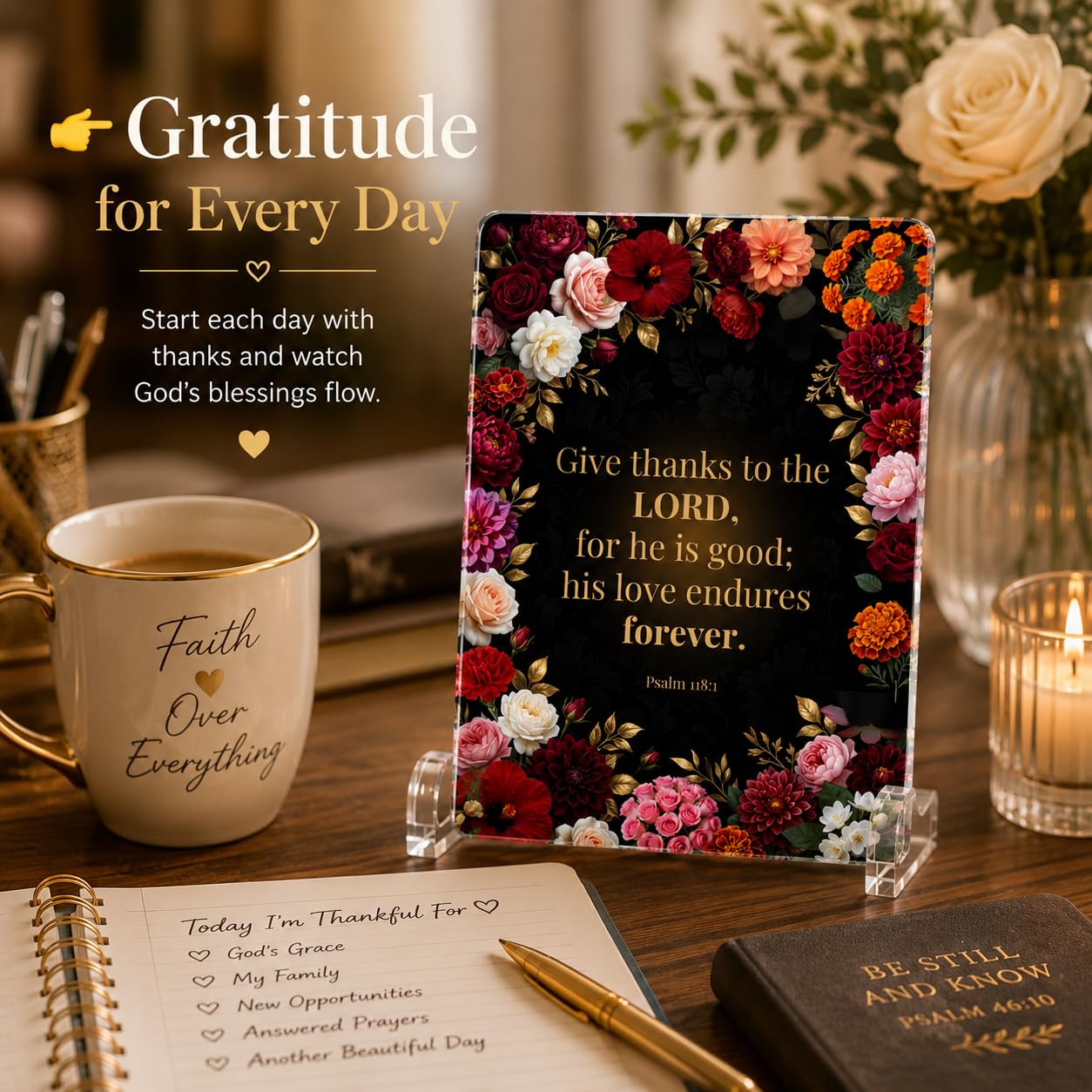 Christian Acrylic Desk Plaque – Bible Verse Display – Modern Acrylic Stand Frame for Home Office Decor, Faith Gift for Women Men