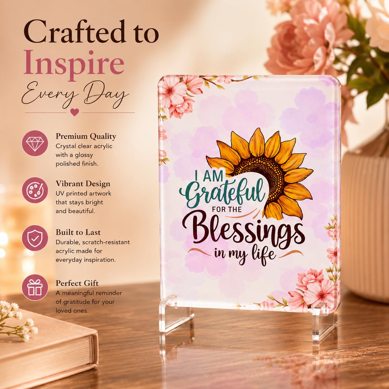 Christian Acrylic Desk Plaque – Bible Verse Display – Modern Acrylic Stand Frame for Home Office Decor, Faith Gift for Women Men