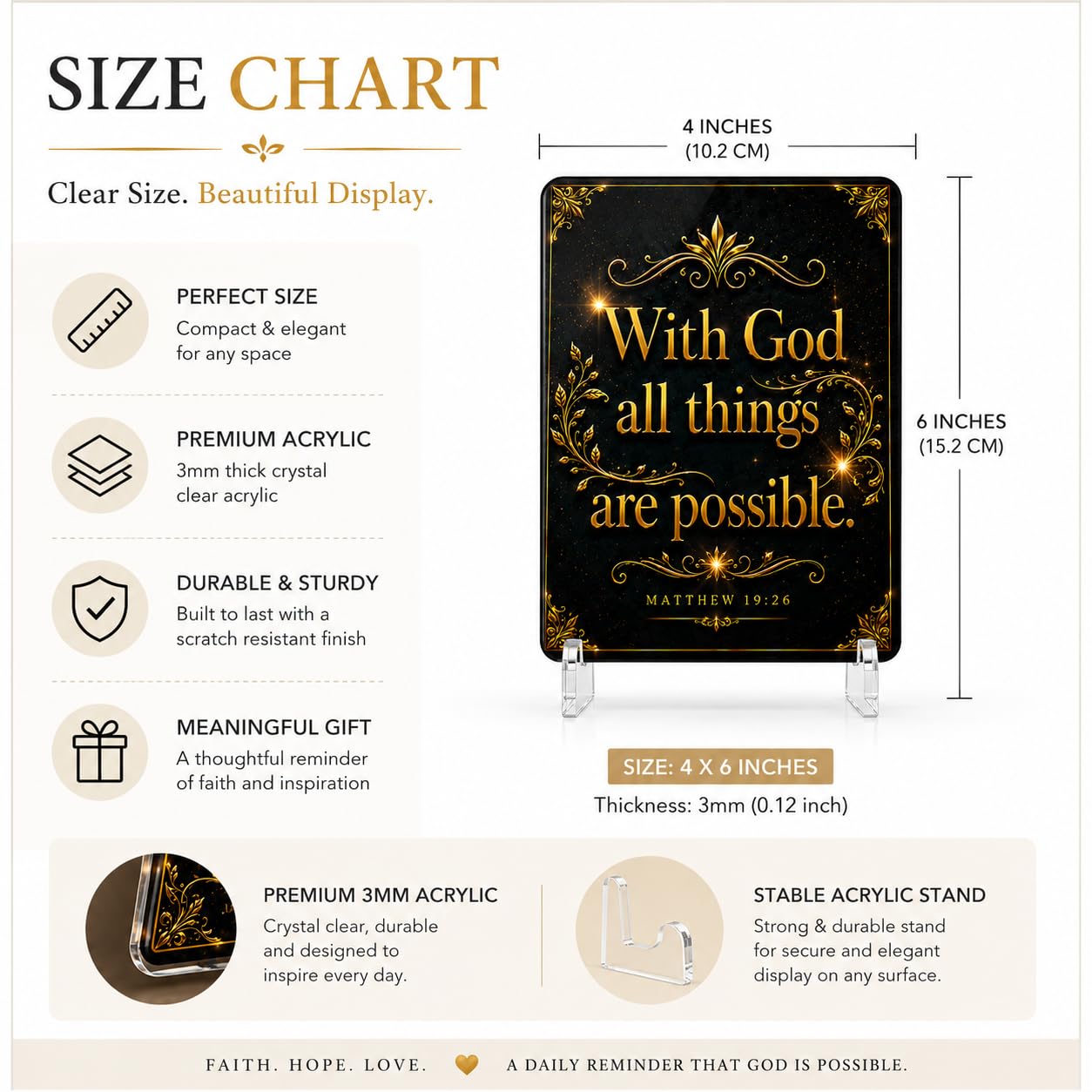 Christian Acrylic Desk Plaque – Bible Verse Display – Modern Acrylic Stand Frame for Home Office Decor, Faith Gift for Women Men