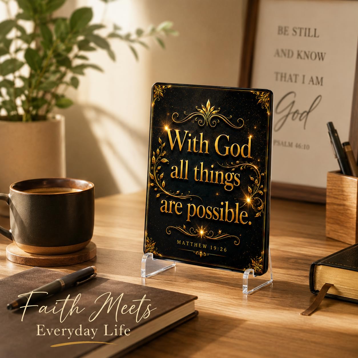 Christian Acrylic Desk Plaque – Bible Verse Display – Modern Acrylic Stand Frame for Home Office Decor, Faith Gift for Women Men