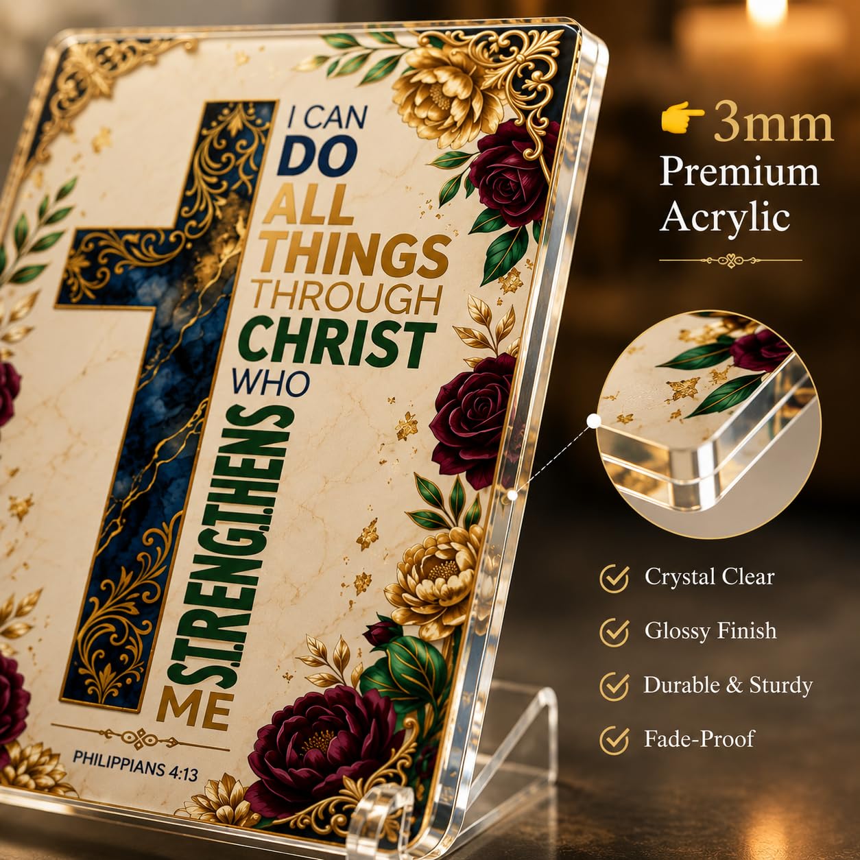 Christian Acrylic Desk Plaque – Bible Verse Display – Modern Acrylic Stand Frame for Home Office Decor, Faith Gift for Women Men