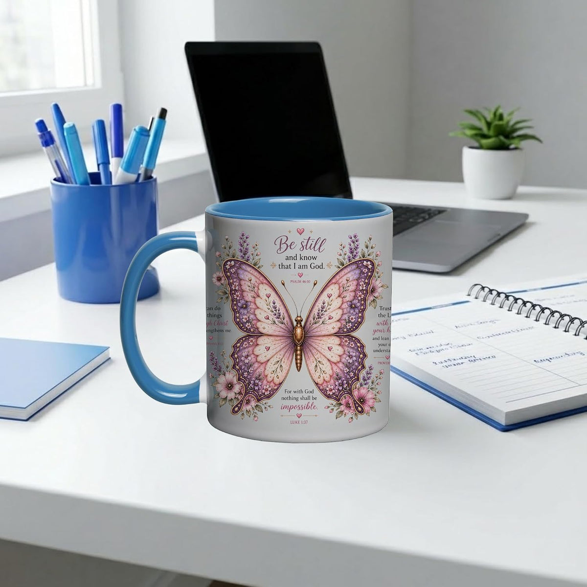 Grace & Blessings Christian Bible Verse Ceramic Coffee Mug |Blue