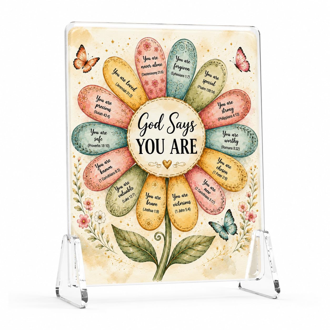 Christian Acrylic Desk Plaque – Bible Verse Display – Modern Acrylic Stand Frame for Home Office Decor, Faith Gift for Women Men