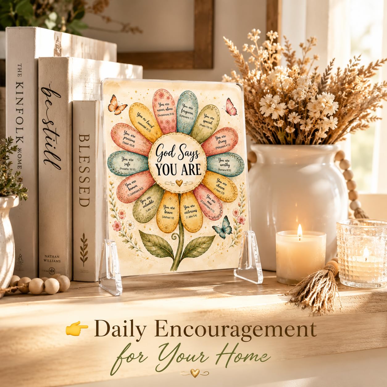 Christian Acrylic Desk Plaque – Bible Verse Display – Modern Acrylic Stand Frame for Home Office Decor, Faith Gift for Women Men