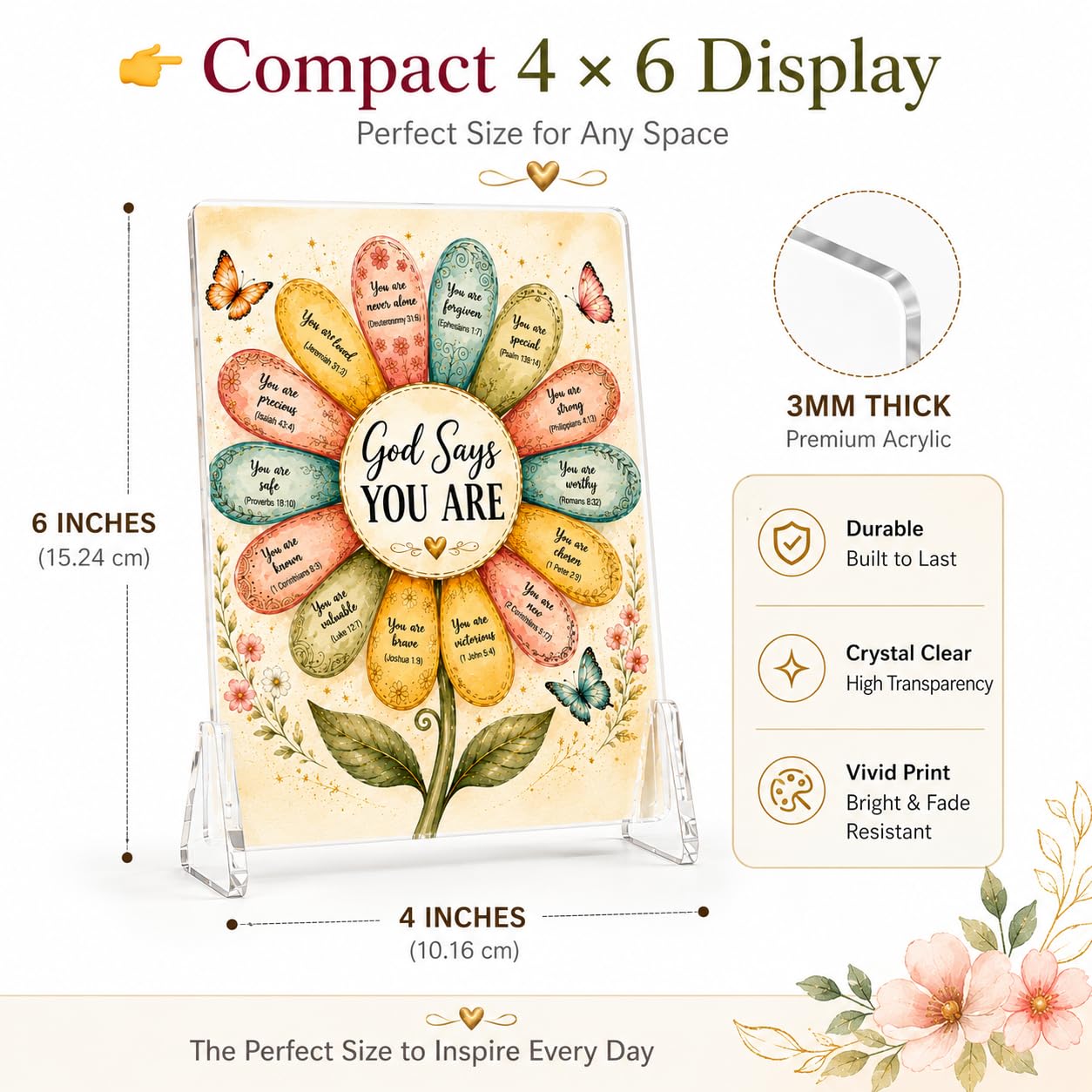 Christian Acrylic Desk Plaque – Bible Verse Display – Modern Acrylic Stand Frame for Home Office Decor, Faith Gift for Women Men