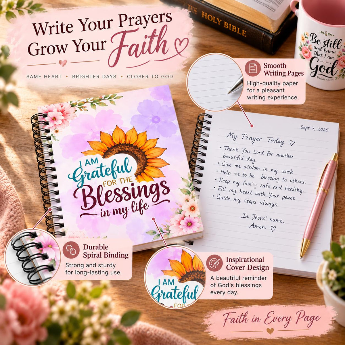 Christian Gift Set with Ceramic Mug, Notebook & Acrylic Stand