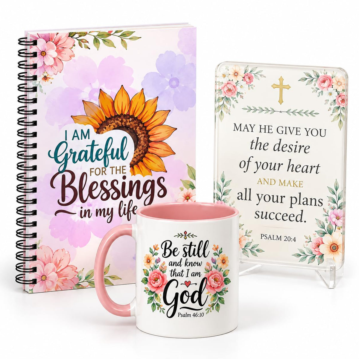 Christian Gift Set with Ceramic Mug, Notebook & Acrylic Stand