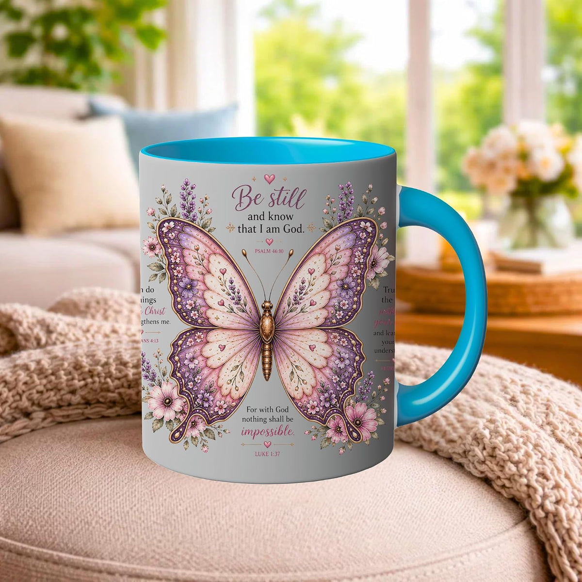 Grace & Blessings Christian Bible Verse Ceramic Coffee Mug |Blue