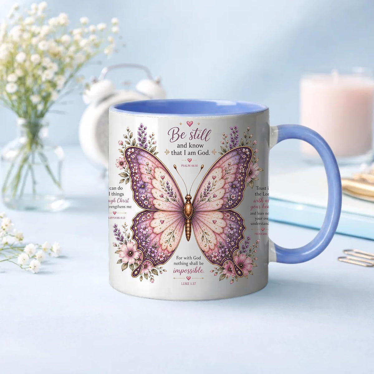 Grace & Blessings Christian Bible Verse Ceramic Coffee Mug |Blue