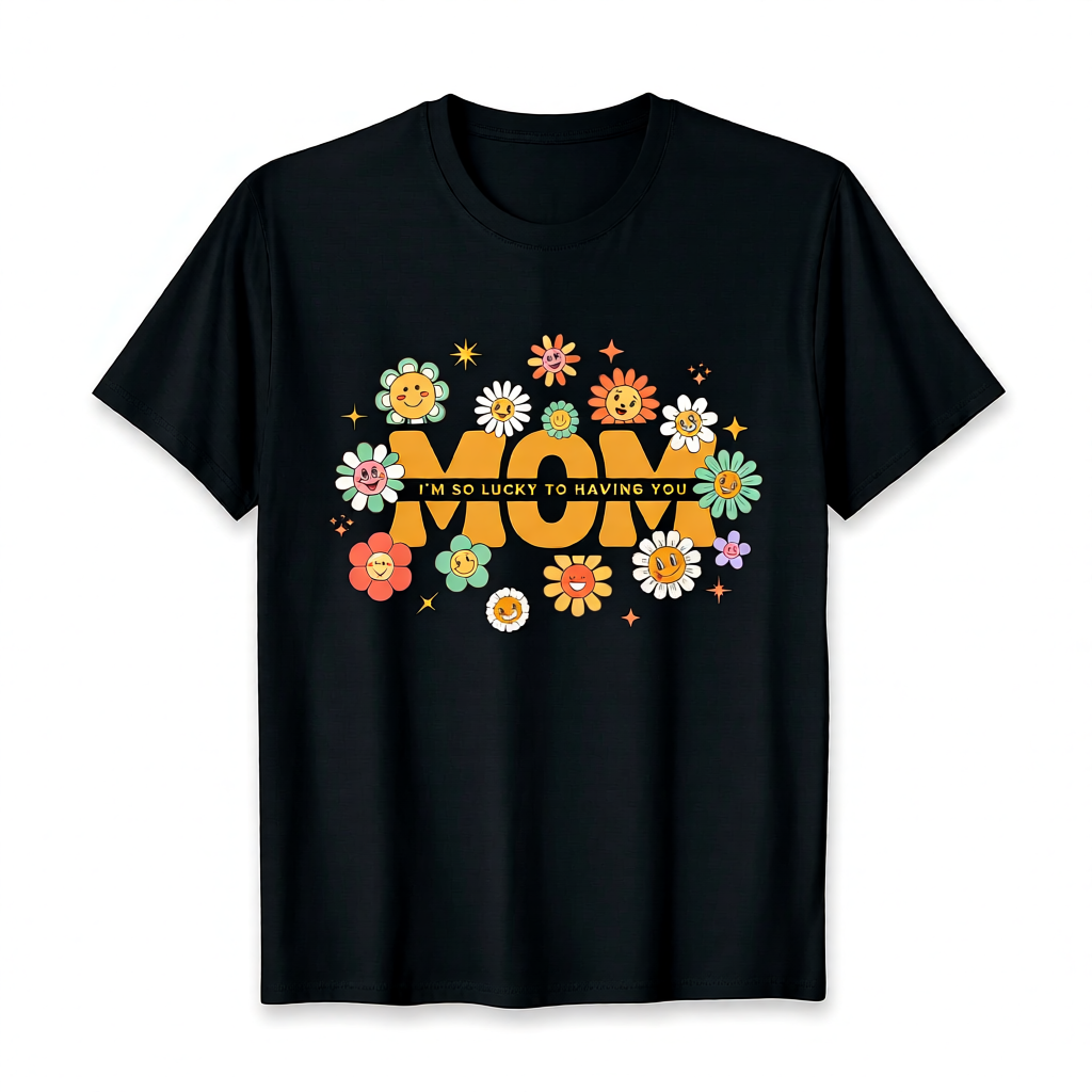 Mom T-Shirt Gift – Cute “I’m So Lucky to Have You” Floral Graphic Tee for Mother – Soft Cotton Casual Shirt – Perfect for Mother’s Day, Birthday Gift for Mom