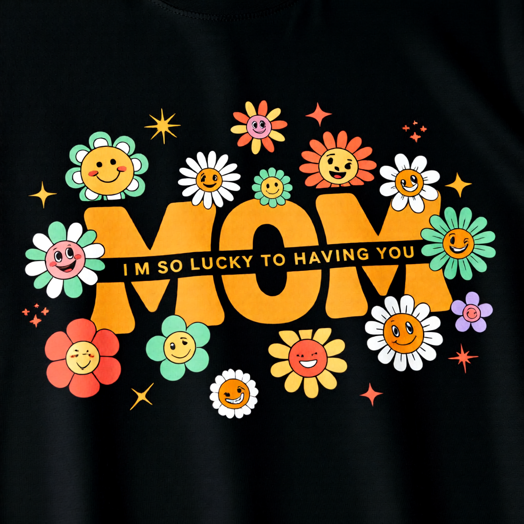 Mom T-Shirt Gift – Cute “I’m So Lucky to Have You” Floral Graphic Tee for Mother – Soft Cotton Casual Shirt – Perfect for Mother’s Day, Birthday Gift for Mom