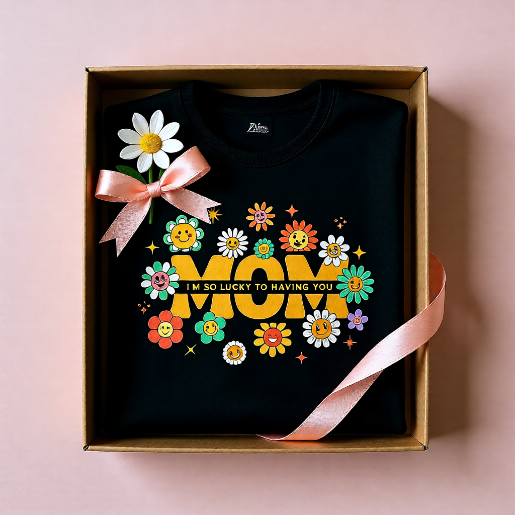 Mom T-Shirt Gift – Cute “I’m So Lucky to Have You” Floral Graphic Tee for Mother – Soft Cotton Casual Shirt – Perfect for Mother’s Day, Birthday Gift for Mom