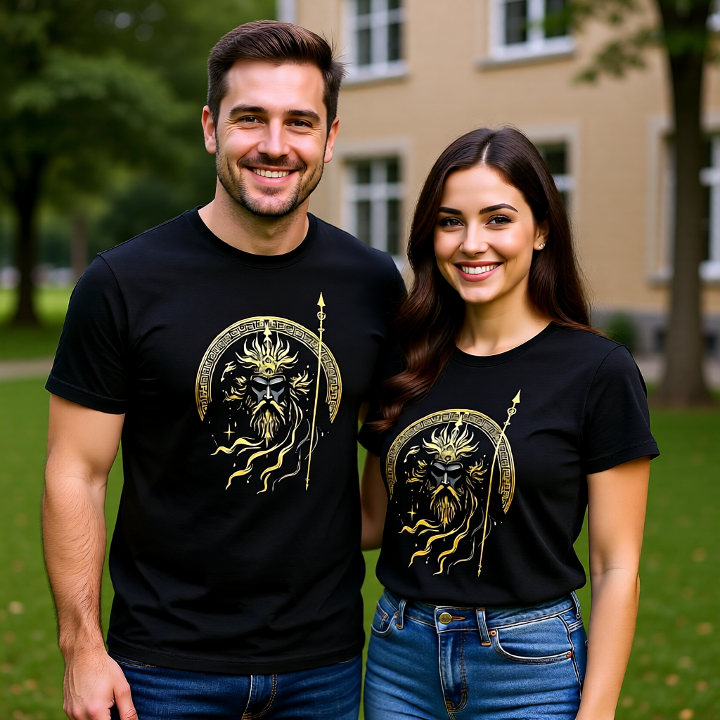 Mythological King Graphic T-Shirt - Golden Deity Unisex Tee