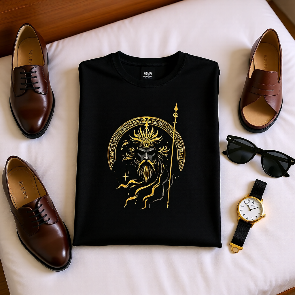 Mythological King Graphic T-Shirt - Golden Deity Unisex Tee