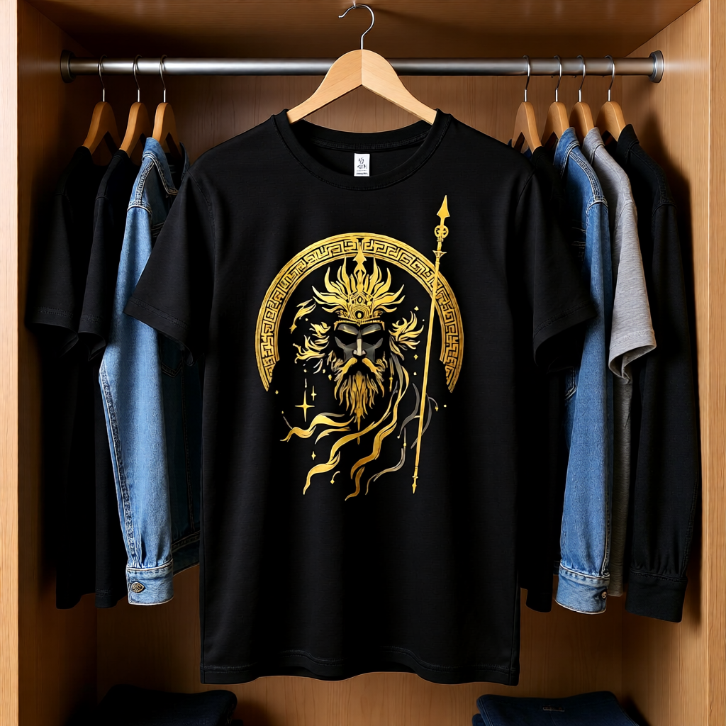 Mythological King Graphic T-Shirt - Golden Deity Unisex Tee