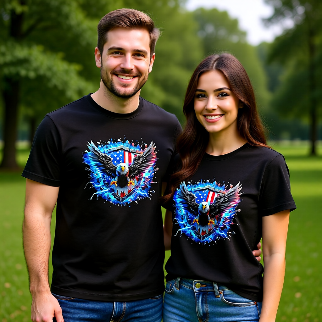 Patriotic Eagle Lightning Graphic T-Shirt - Electric Strength Unisex Tee