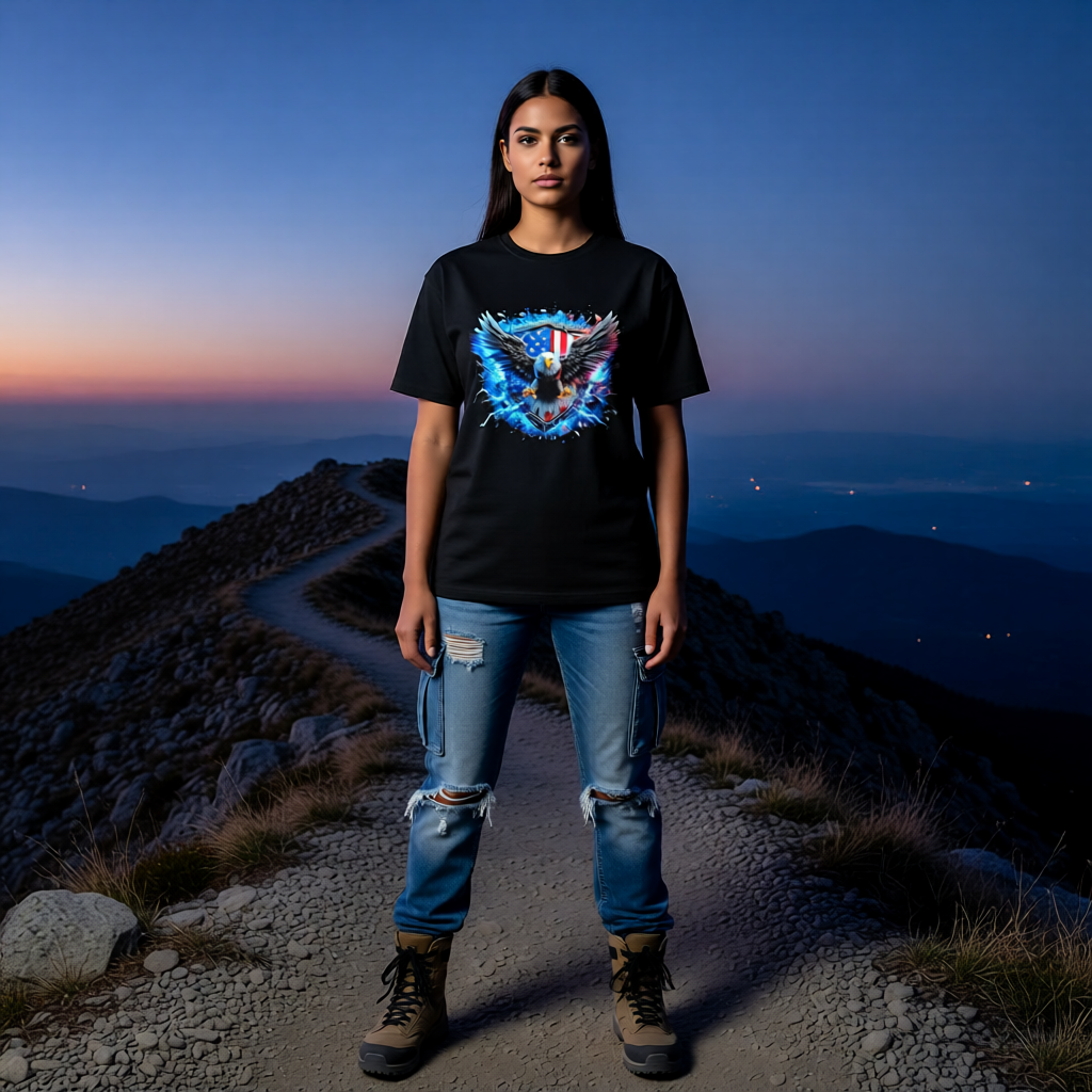 Patriotic Eagle Lightning Graphic T-Shirt - Electric Strength Unisex Tee