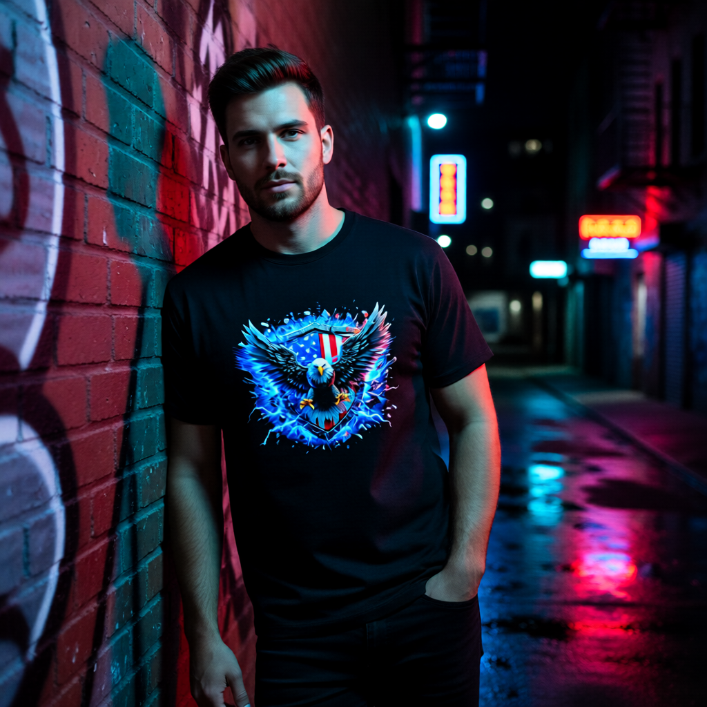 Patriotic Eagle Lightning Graphic T-Shirt - Electric Strength Unisex Tee