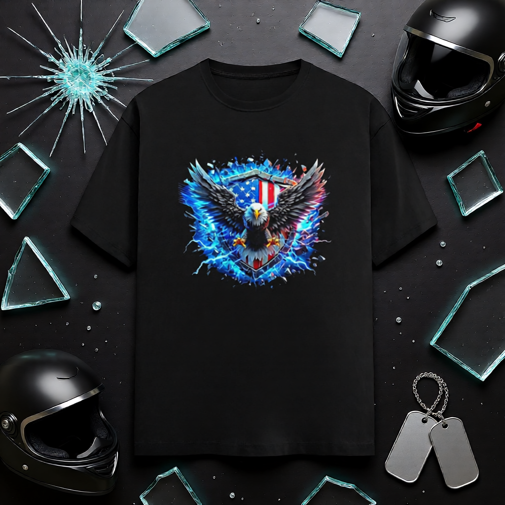 Patriotic Eagle Lightning Graphic T-Shirt - Electric Strength Unisex Tee