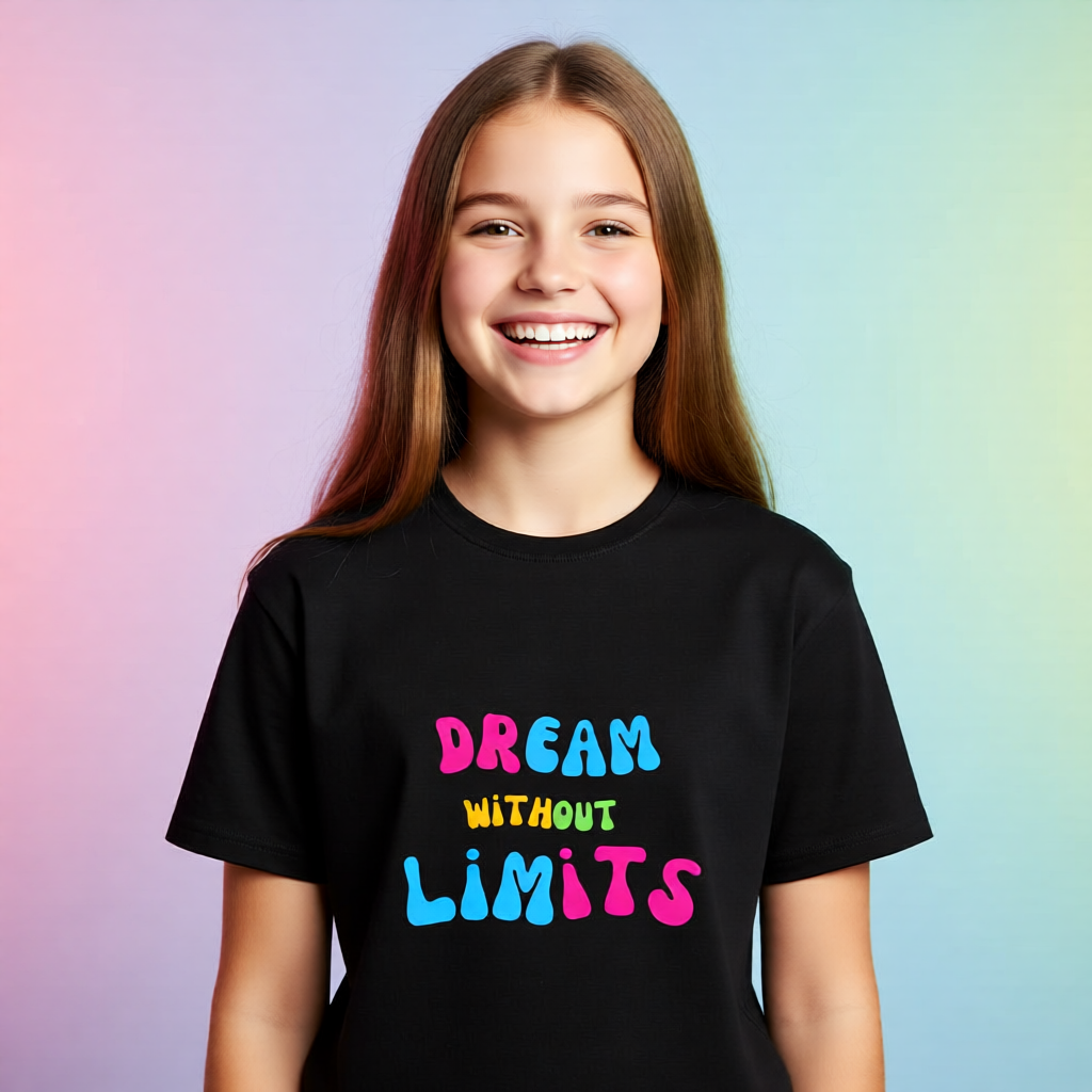 Dream Without Limits Colorful Typography T-Shirt – Motivational Aesthetic Tee