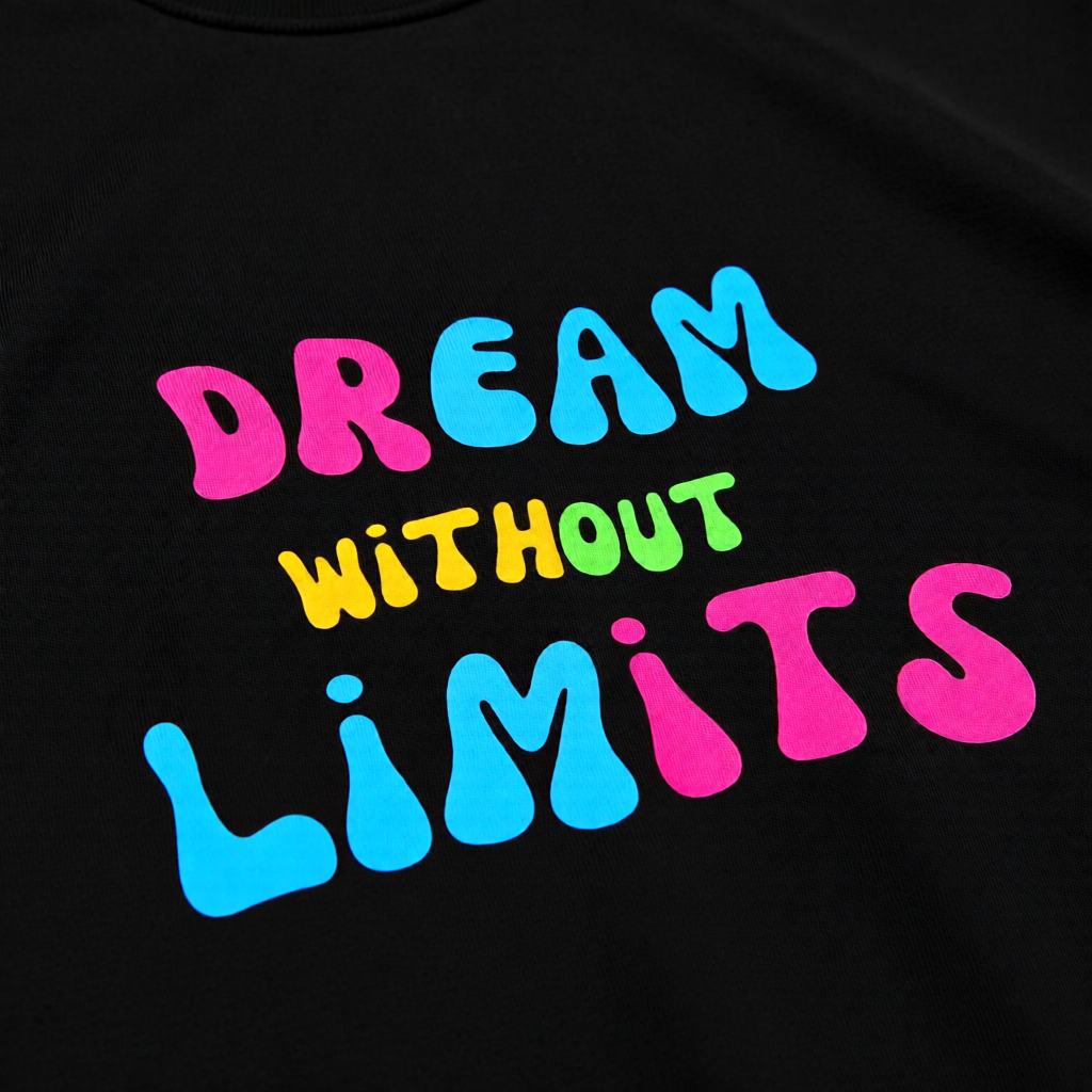 Dream Without Limits Colorful Typography T-Shirt – Motivational Aesthetic Tee